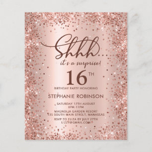 Rose Gold Shhh Surprise Sweet 16 Birthday Invite
