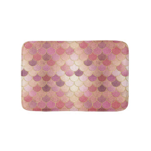 Rose Gold Shimmer Mermaid Scale Pattern Bath Mat