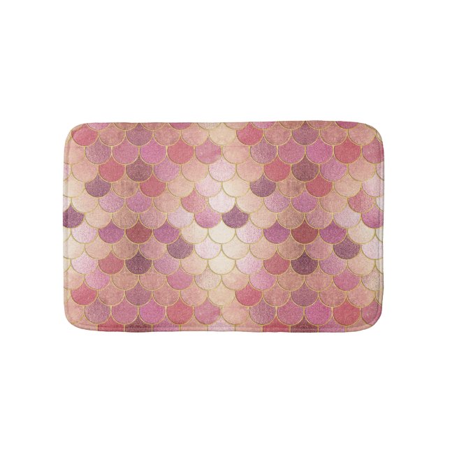Rose Gold Shimmer Mermaid Scale Pattern Bath Mat (Front)