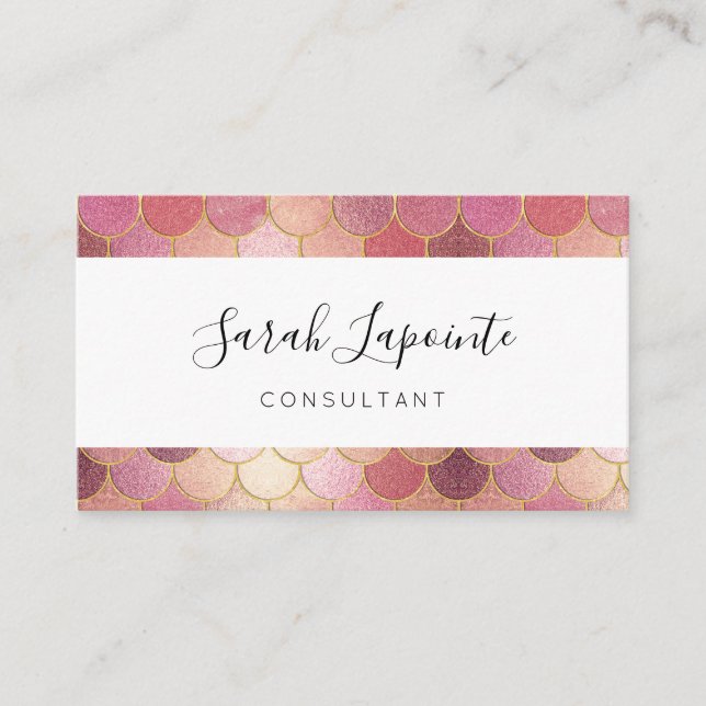 Rose Gold Shimmer Mermaid Scale Pattern Business Card (Front)