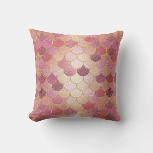Rose Gold Shimmer Mermaid Scale Pattern Cushion