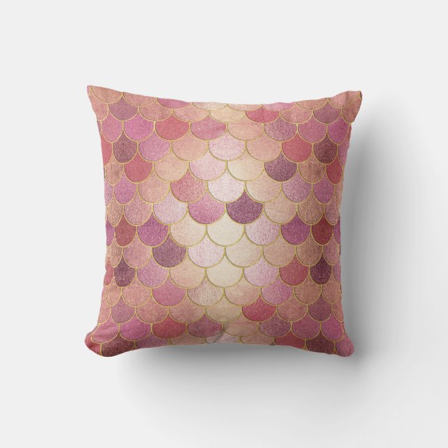 Rose Gold Shimmer Mermaid Scale Pattern Cushion (Front)