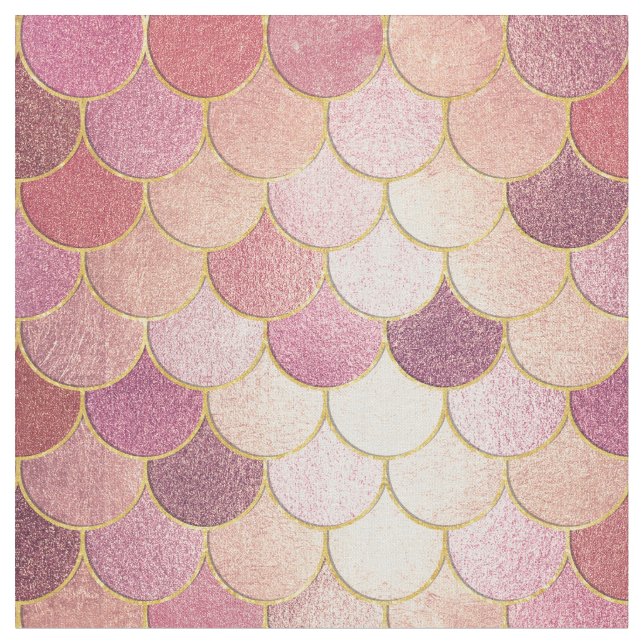 Rose Gold Shimmer Mermaid Scale Pattern Fabric (Close Up)