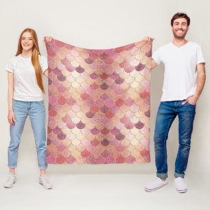 Rose Gold Shimmer Mermaid Scale Pattern Fleece Blanket