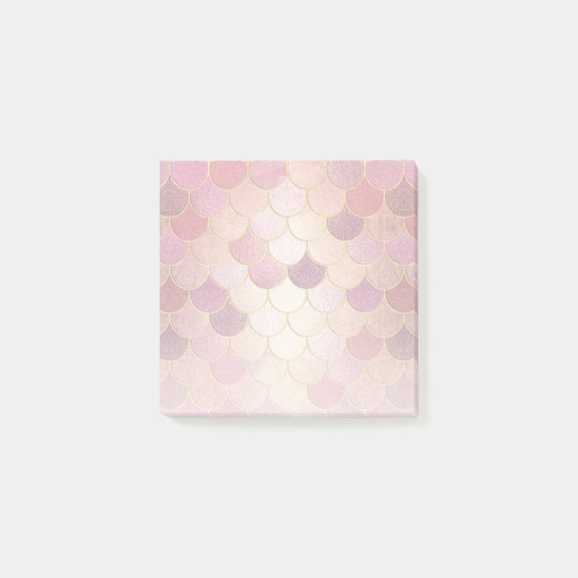 Rose Gold Shimmer Mermaid Scale Pattern Post-it Notes (Front)