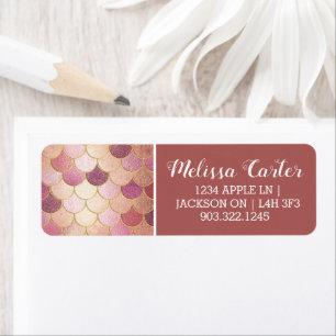 Rose Gold Shimmer Mermaid Scale Pattern Return Address Label