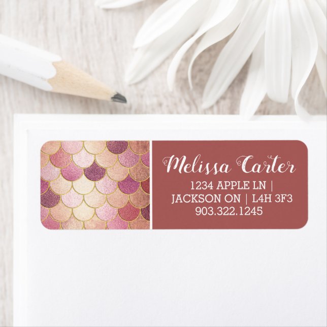 Rose Gold Shimmer Mermaid Scale Pattern Return Address Label (Insitu)