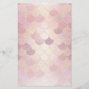 Rose Gold Shimmer Mermaid Scale Pattern Stationery