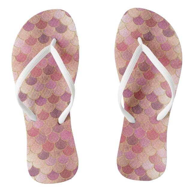 Rose Gold Shimmer Mermaid Scale Pattern Thongs (Footbed)