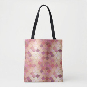 Rose Gold Shimmer Mermaid Scale Pattern Tote Bag