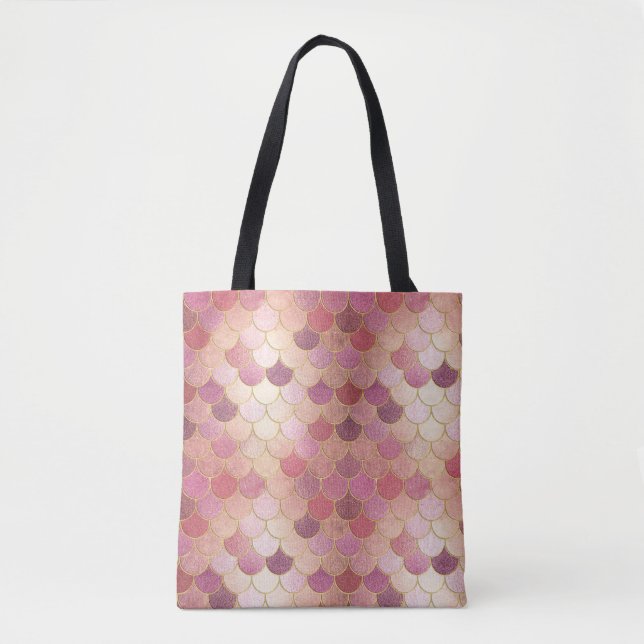 Rose Gold Shimmer Mermaid Scale Pattern Tote Bag (Front)