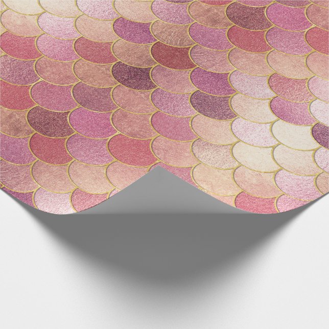 Rose Gold Shimmer Mermaid Scale Pattern Wrapping Paper (Corner)