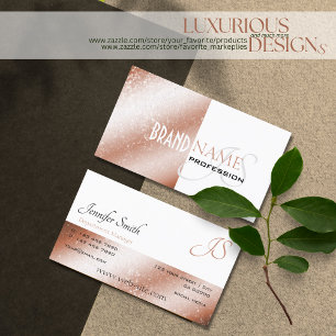 Rose Gold Shimmer White Glitter Stars and Monogram Business Card