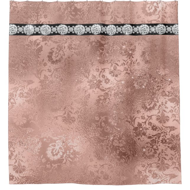 Rose Gold Shimmer with Diamonds Across Shower Curtain (Front)