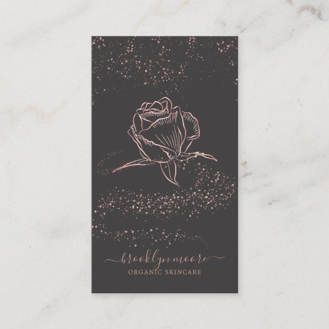 Rose Gold Signature Floral Logo Business Card (Front)