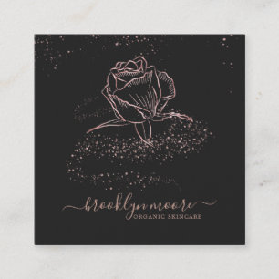 Rose Gold Signature Floral Logo   Square Business Card