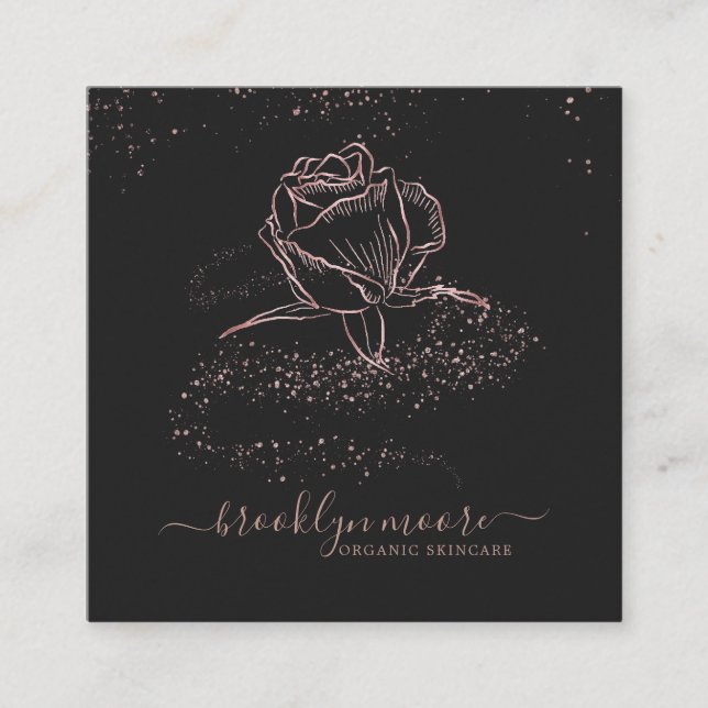 Rose Gold Signature Floral Logo | Square Business Square Business Card (Front)