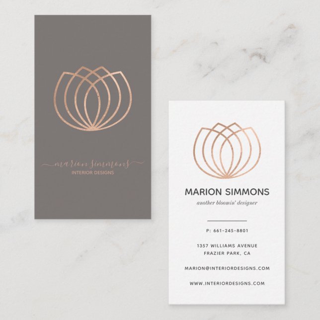 Rose Gold Signature Lotus Flower Business Card (Front/Back)