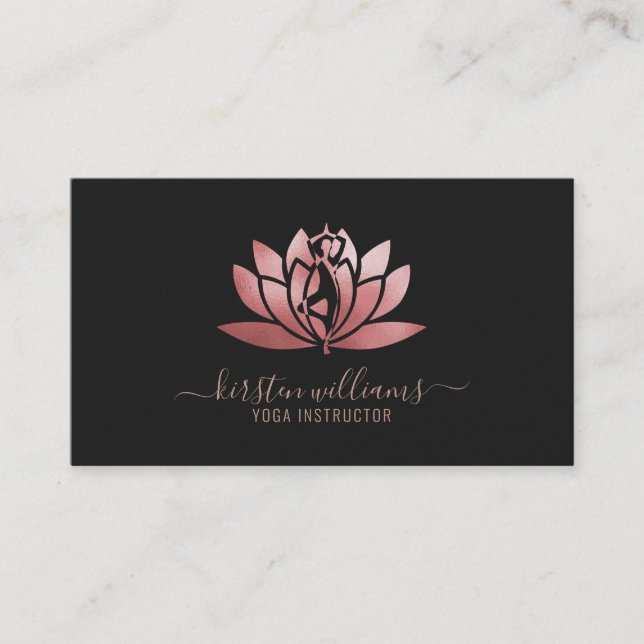 Rose Gold Signature Lotus Flower Yoga Pose Business Card (Front)