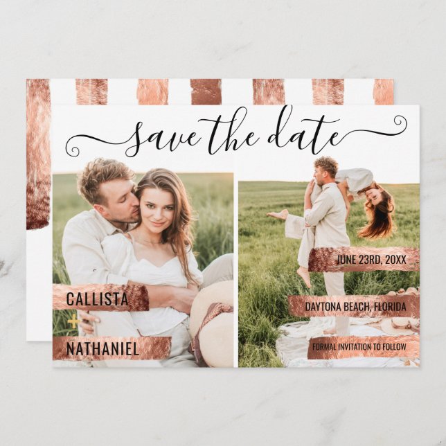Rose Gold Signature Script Photo Save the Date (Front/Back)