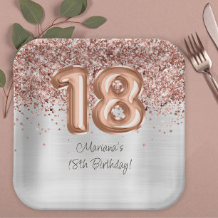 Rose Gold Silver 18th Birthday Party Paper Plate