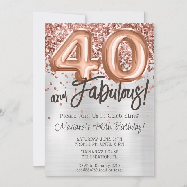 Rose Gold Silver 40th Birthday Party Invitation (Front)