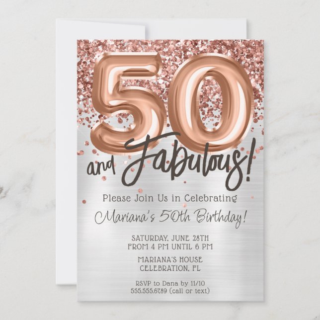Rose Gold Silver 50th Birthday Party Invitation (Front)
