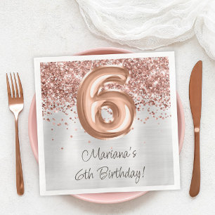  Rose Gold Silver 6th Birthday Party Napkin