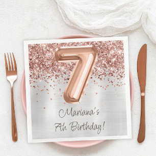  Rose Gold Silver 7th Birthday Party Napkin
