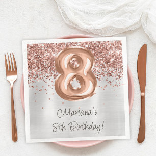  Rose Gold Silver 8th Birthday Party Napkin