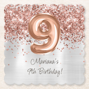  Rose Gold Silver 9th Birthday Party Paper Coaster