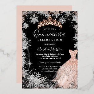 Rose Gold Silver Black Snowflake Quinceanera 