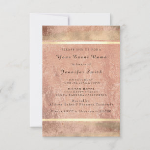 Rose Gold Silver Bridal 16th Silk Strokes Linen Invitation