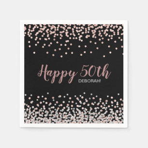 Rose Gold Silver Confetti 50th Birthday Party Napkin