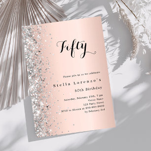 Rose gold silver confetti birthday invitation