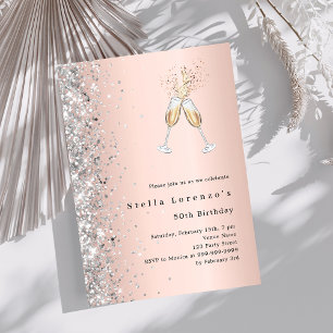 Rose gold silver confetti cheers birthday invitation