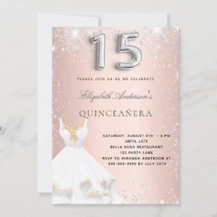 Rose gold silver dress Quinceanera Invitation