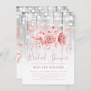 Rose Gold Silver Floral Bridal Shower Invitation