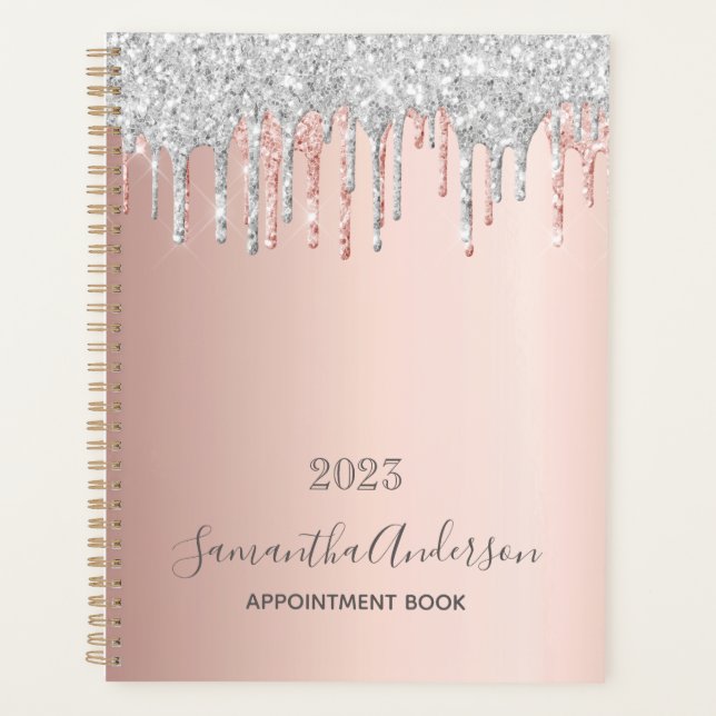 Rose gold silver glitter appointment book planner (Front)