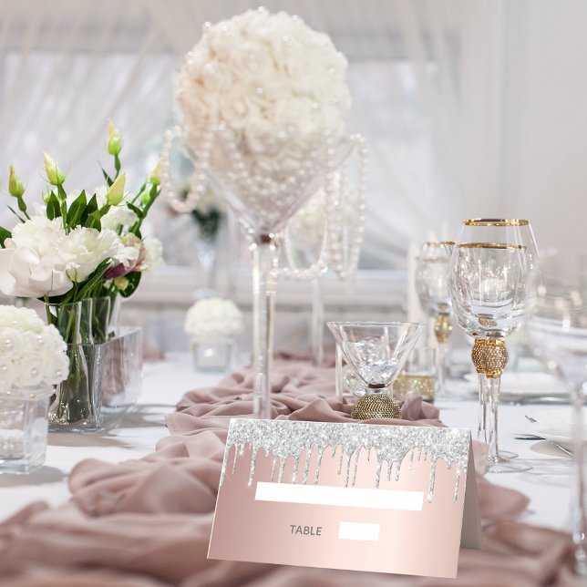 Rose gold silver glitter drips birthday place card (Creator Uploaded)