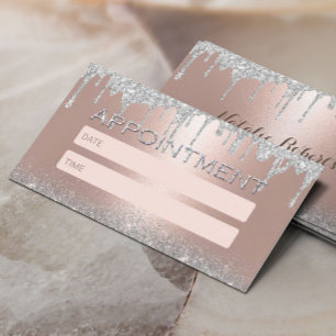 Rose Gold Silver Glitter Drips Salon Appointment Card