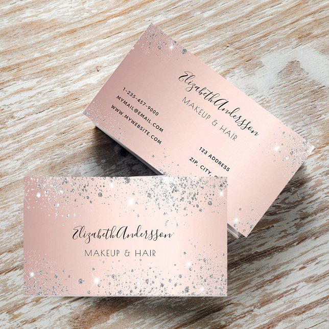 Rose gold silver glitter dust metal makeup hair business card (Creator Uploaded)