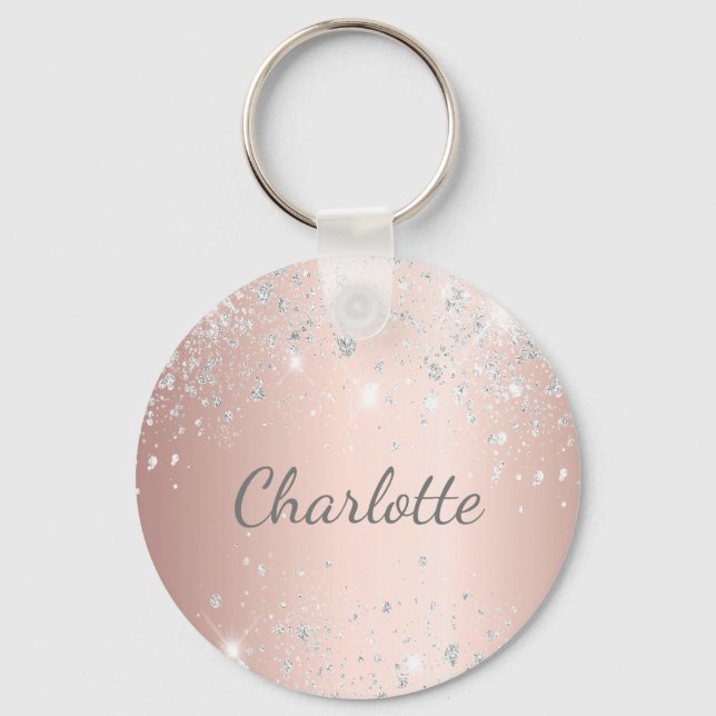 Rose gold silver glitter dust monogram initials key ring (Front)