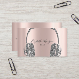 Rose Gold Silver Glitter Headphone DJ Business Card
