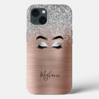 Rose Gold Silver Glitter Metallic Eyelash Monogram