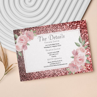 Rose gold silver glitter pink floral Details Enclosure Card