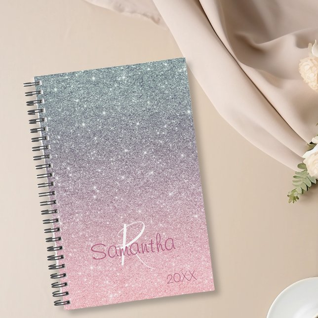 Rose Gold Silver Glitter Sparkle Yearly Monogram Planner (Creator Uploaded)