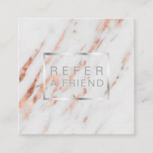 Rose Gold Silver Marble Customer Referral Square Business Card