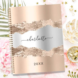 Rose gold silver metal agate marble name 2022 planner