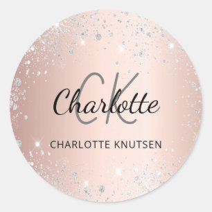 Rose gold silver monogram name classic round sticker